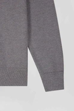 Pull col camionneur zippé uni en coton gris coupe Regular