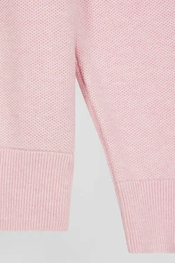 Pull col camionneur zippé uni en coton rose coupe Regular