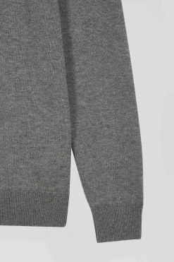 Pull col camionneur zippé en laine et coton gris clair coupe Regular