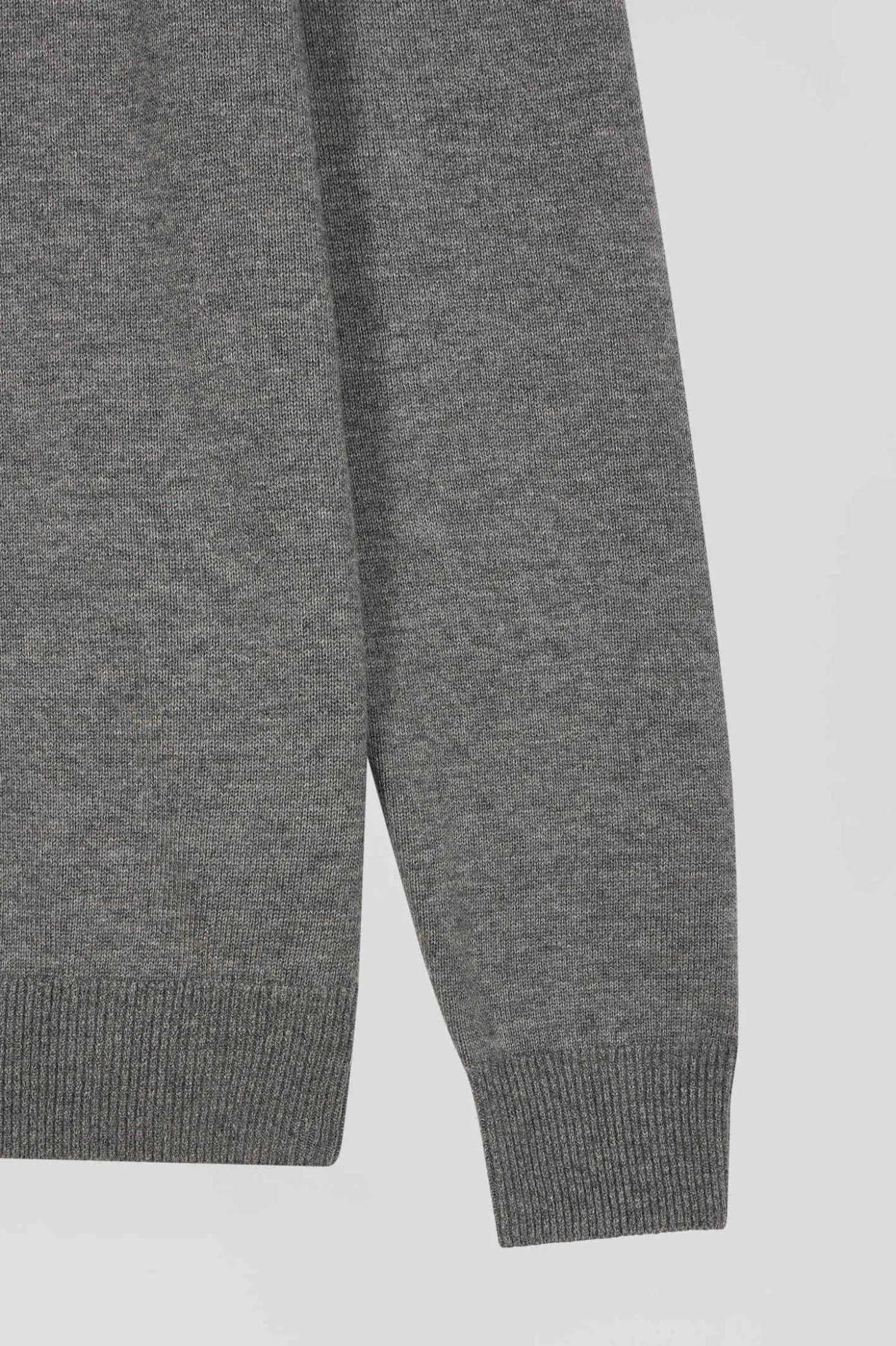 Pull col camionneur zippé en laine et coton gris clair coupe Regular