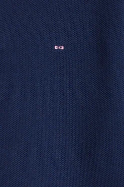 Pull col camionneur zippé uni en coton bleu foncé coupe Regular