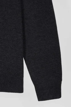 Pull col camionneur zippé en laine et coton gris anthracite coupe Regular