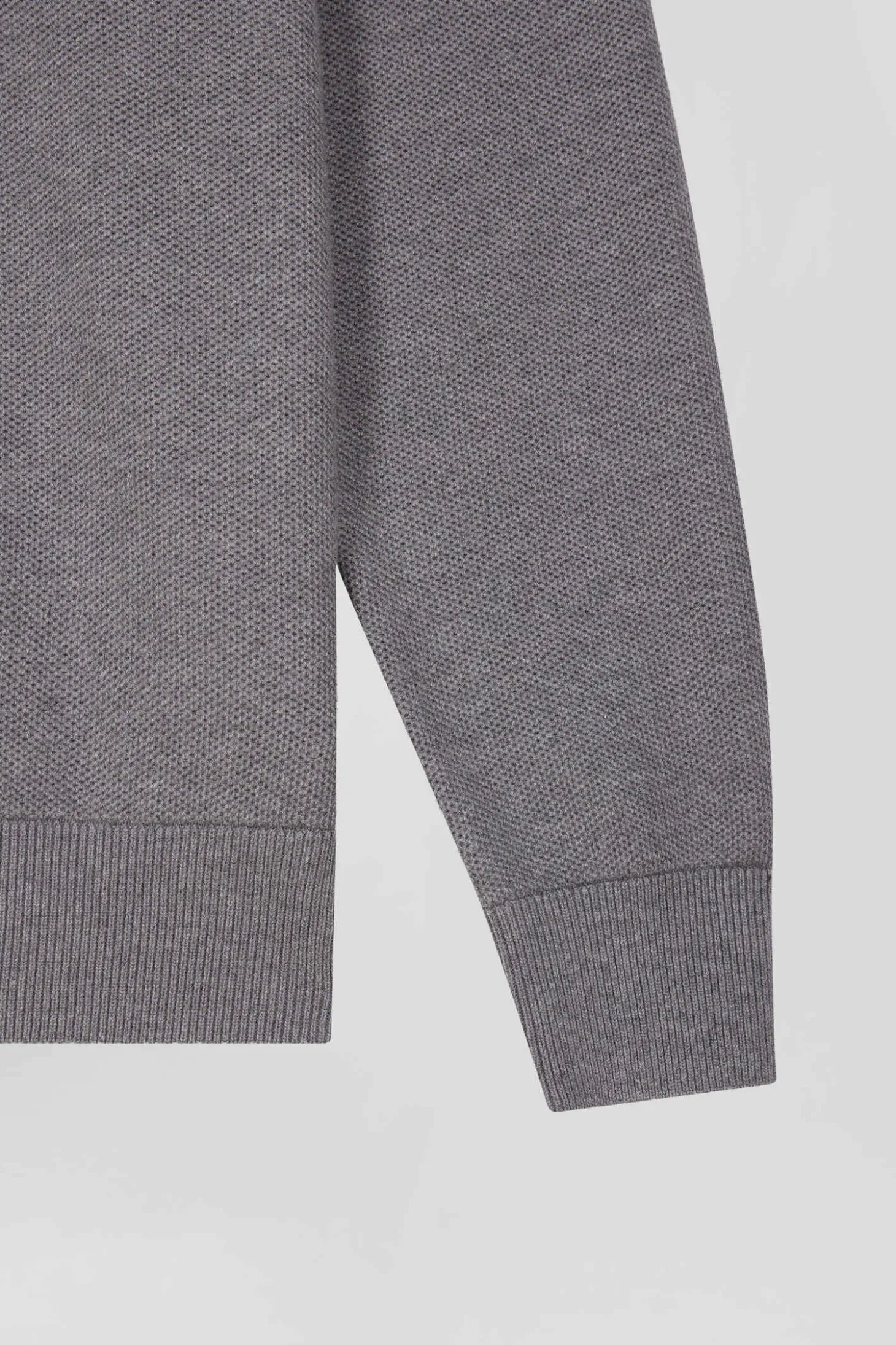 Pull col camionneur zippé uni en coton gris coupe Regular