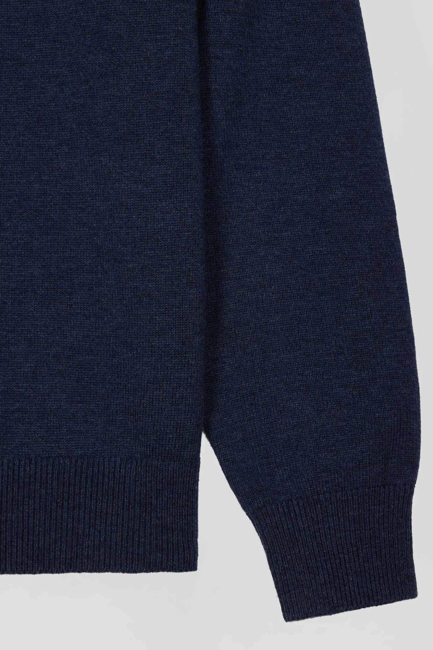 Pull col camionneur zippé en laine et coton bleu foncé coupe Regular