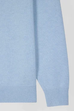 Pull col camionneur zippé en laine et coton ciel coupe Regular