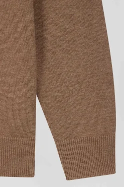 Pull col camionneur zippé en laine et coton marron coupe Regular