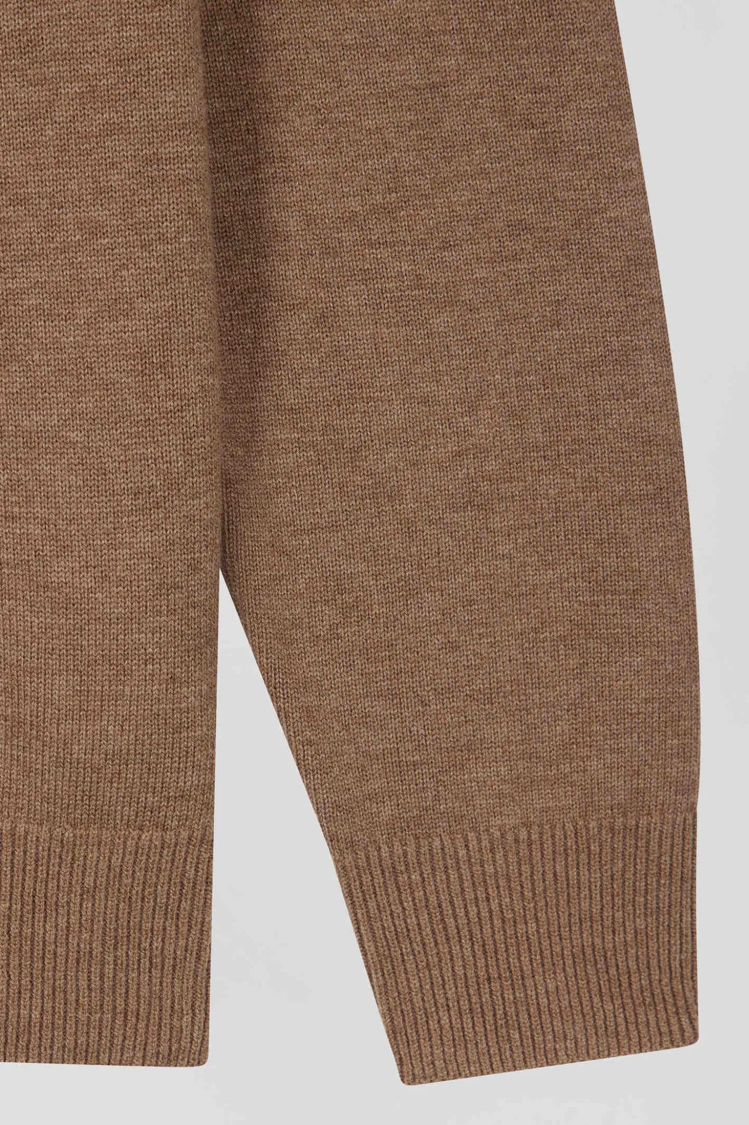 Pull col camionneur zippé en laine et coton marron coupe Regular