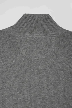 Pull col camionneur zippé en laine et coton gris clair coupe Regular