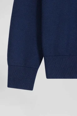 Pull col camionneur zippé uni en coton bleu foncé coupe Regular