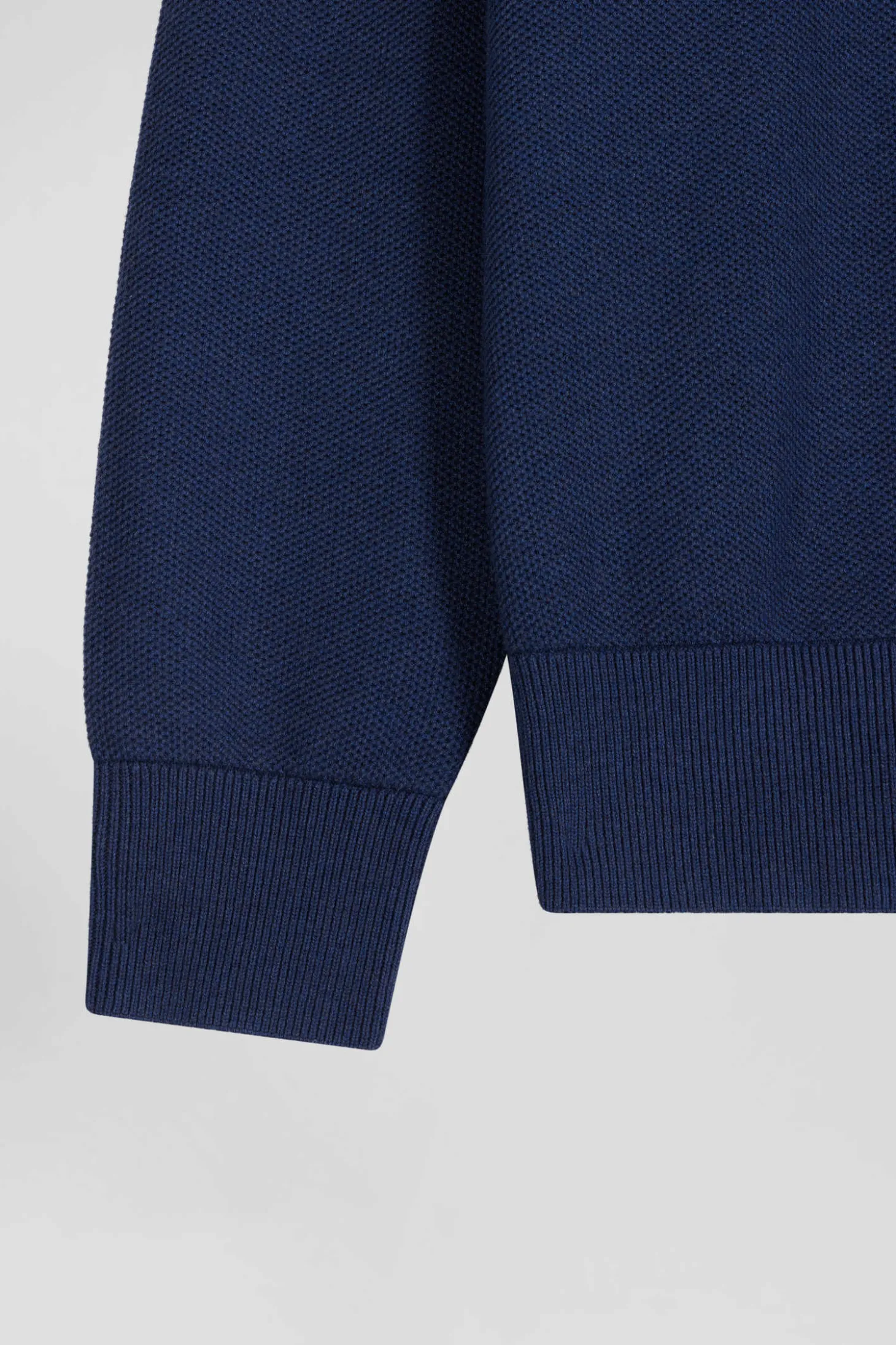 Pull col camionneur zippé uni en coton bleu foncé coupe Regular