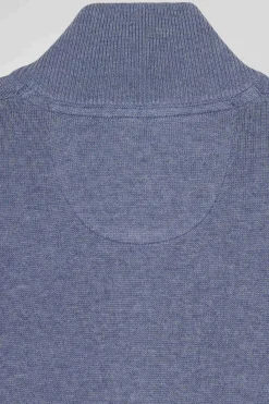 Pull col camionneur zippé en laine et coton bleu clair coupe Regular