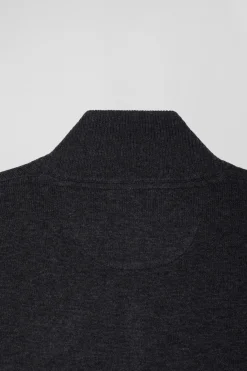 Pull col camionneur zippé en laine et coton gris anthracite coupe Regular