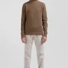 Pull col cheminée en laine et coton marron coupe Regular