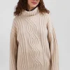 Pull col cheminée en laine mélangée effet nœud ivoire coupe Oversized