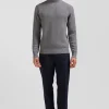 Pull col cheminée en laine et coton gris coupe Regular