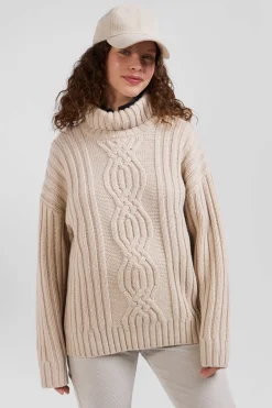 Pull col cheminée en laine mélangée effet nœud ivoire coupe Oversized