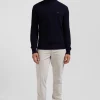 Pull col cheminée en laine et coton bleu marine coupe Regular