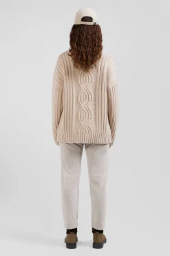 Pull col cheminée en laine mélangée effet nœud ivoire coupe Oversized