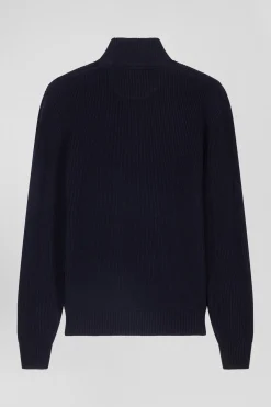 Pull col cheminée en laine et coton bleu marine coupe Regular