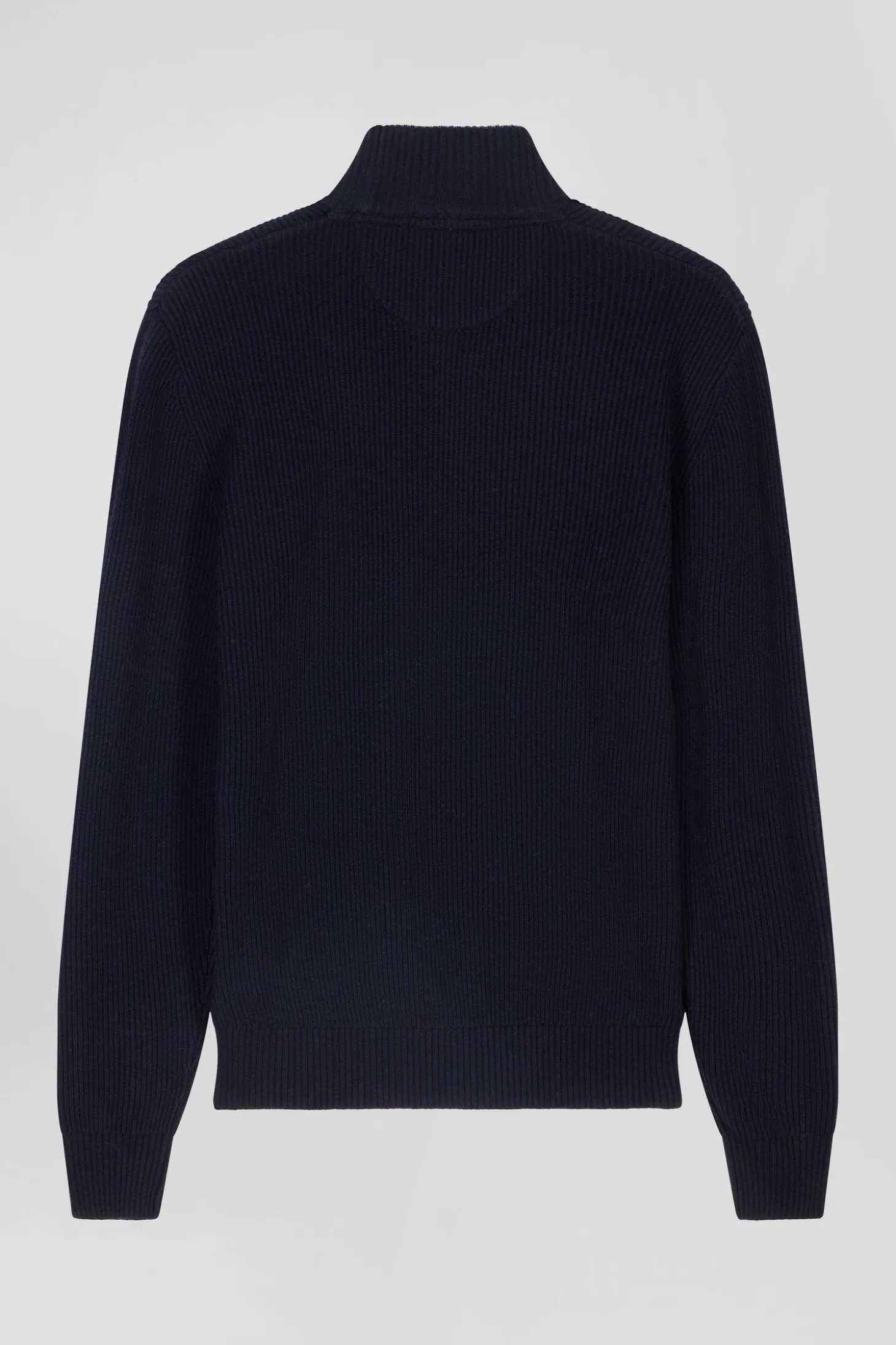 Pull col cheminée en laine et coton bleu marine coupe Regular