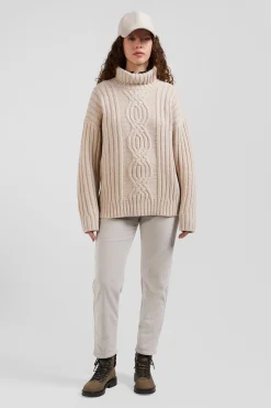 Pull col cheminée en laine mélangée effet nœud ivoire coupe Oversized