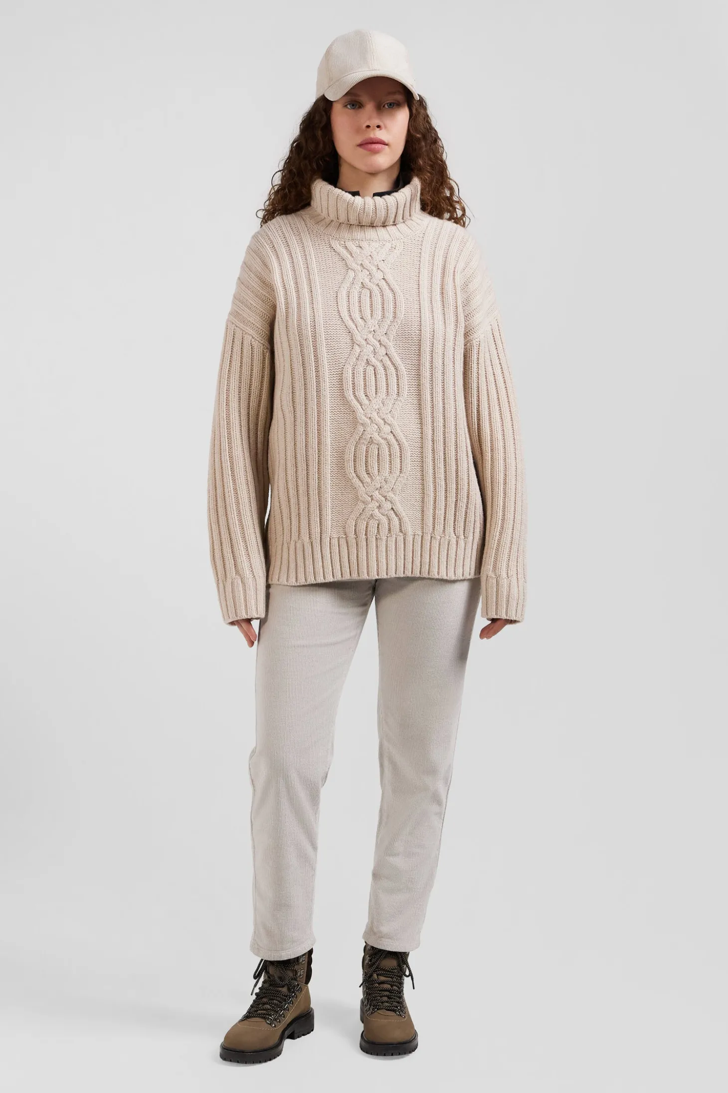 Pull col cheminée en laine mélangée effet nœud ivoire coupe Oversized
