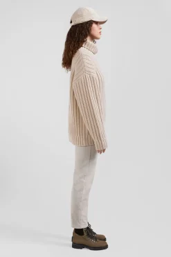 Pull col cheminée en laine mélangée effet nœud ivoire coupe Oversized