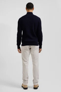 Pull col cheminée en laine et coton bleu marine coupe Regular