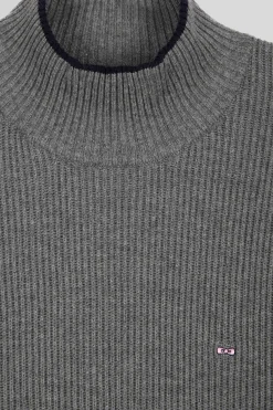 Pull col cheminée en laine et coton gris coupe Regular