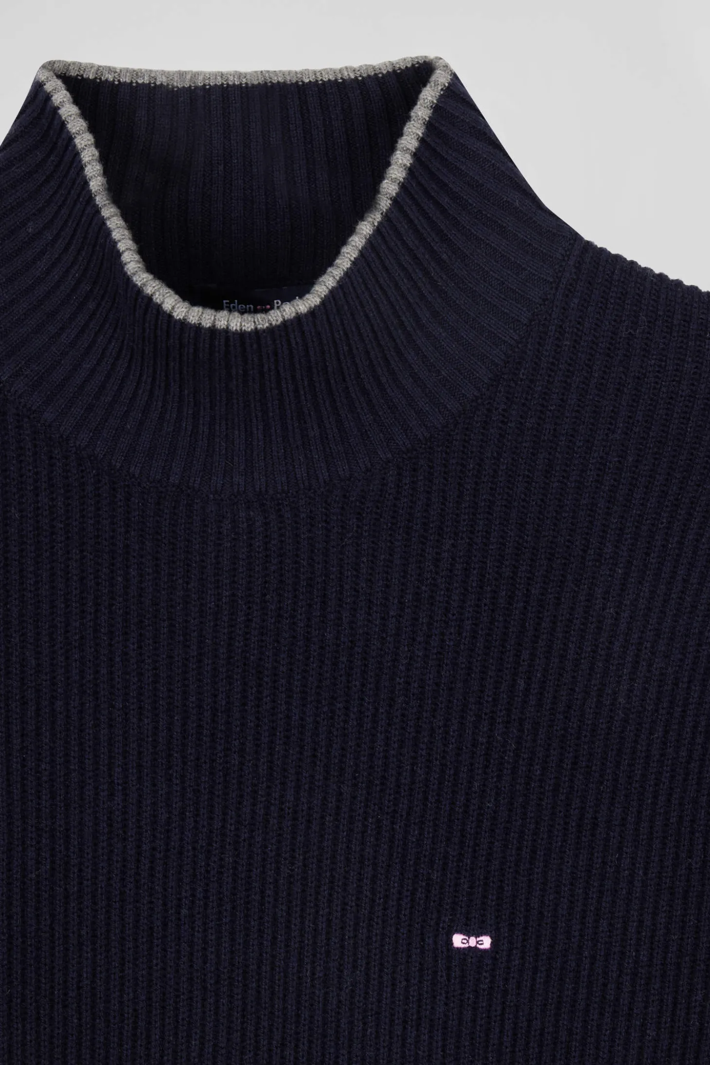 Pull col cheminée en laine et coton bleu marine coupe Regular