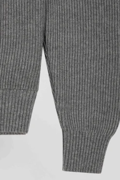 Pull col cheminée en laine et coton gris coupe Regular