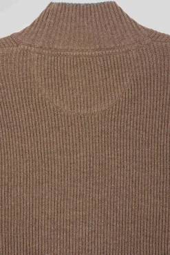 Pull col cheminée en laine et coton marron coupe Regular