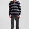 Pull col maillot cerclé en coton et cachemire bleu marine coupe Regular