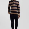 Pull col maillot cerclé en coton et cachemire marron coupe Regular