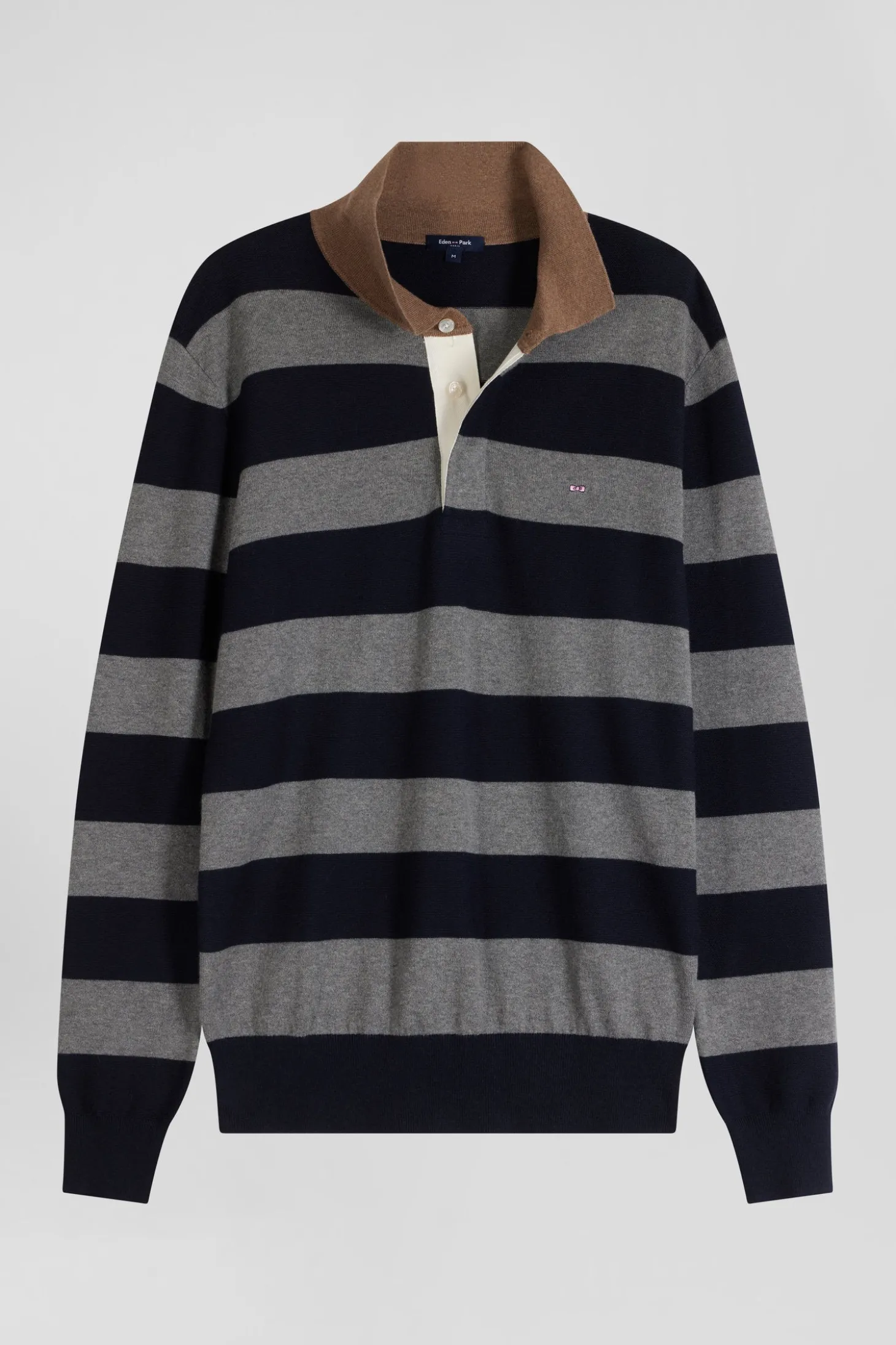 Pull col maillot cerclé en coton et cachemire bleu marine coupe Regular