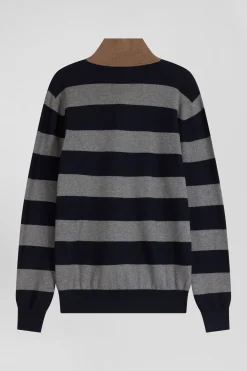 Pull col maillot cerclé en coton et cachemire bleu marine coupe Regular