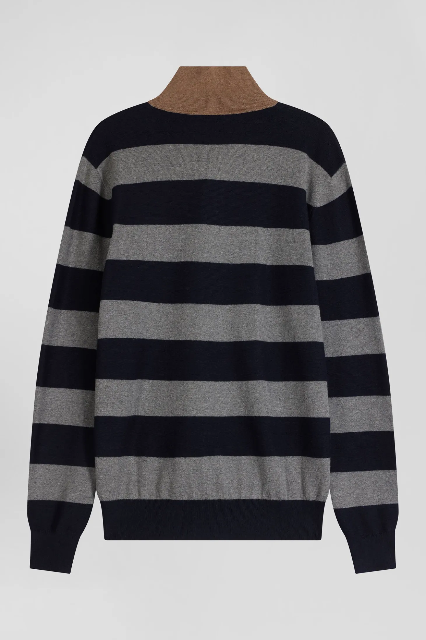 Pull col maillot cerclé en coton et cachemire bleu marine coupe Regular