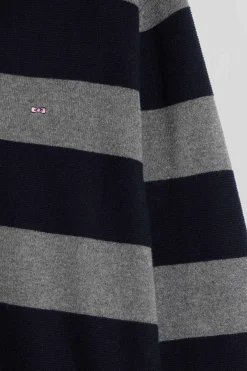 Pull col maillot cerclé en coton et cachemire bleu marine coupe Regular