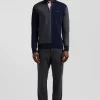 Pull col maillot en coton bleu marine coupe Regular jacquard pied-de-poule
