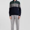 Pull col maillot en coton vert à jeux de maille coupe Regular