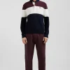 Pull col maillot en coton bordeaux à jeux de maille coupe Regular
