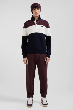 Pull col maillot en coton bordeaux à jeux de maille coupe Regular