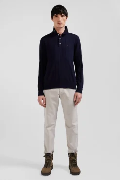 Pull col maillot en coton et cachemire bleu marine coupe Regular