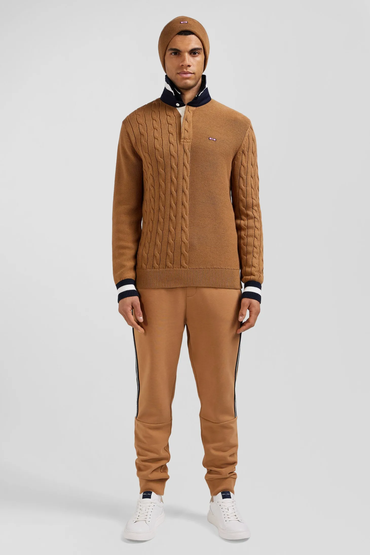 Pull col maillot en coton camel coupe Regular