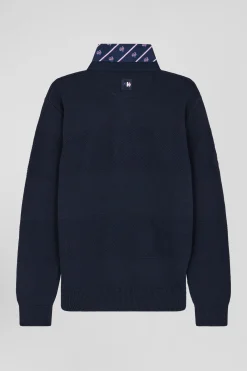 Pull col maillot en coton bleu marine XV de France coupe Regular