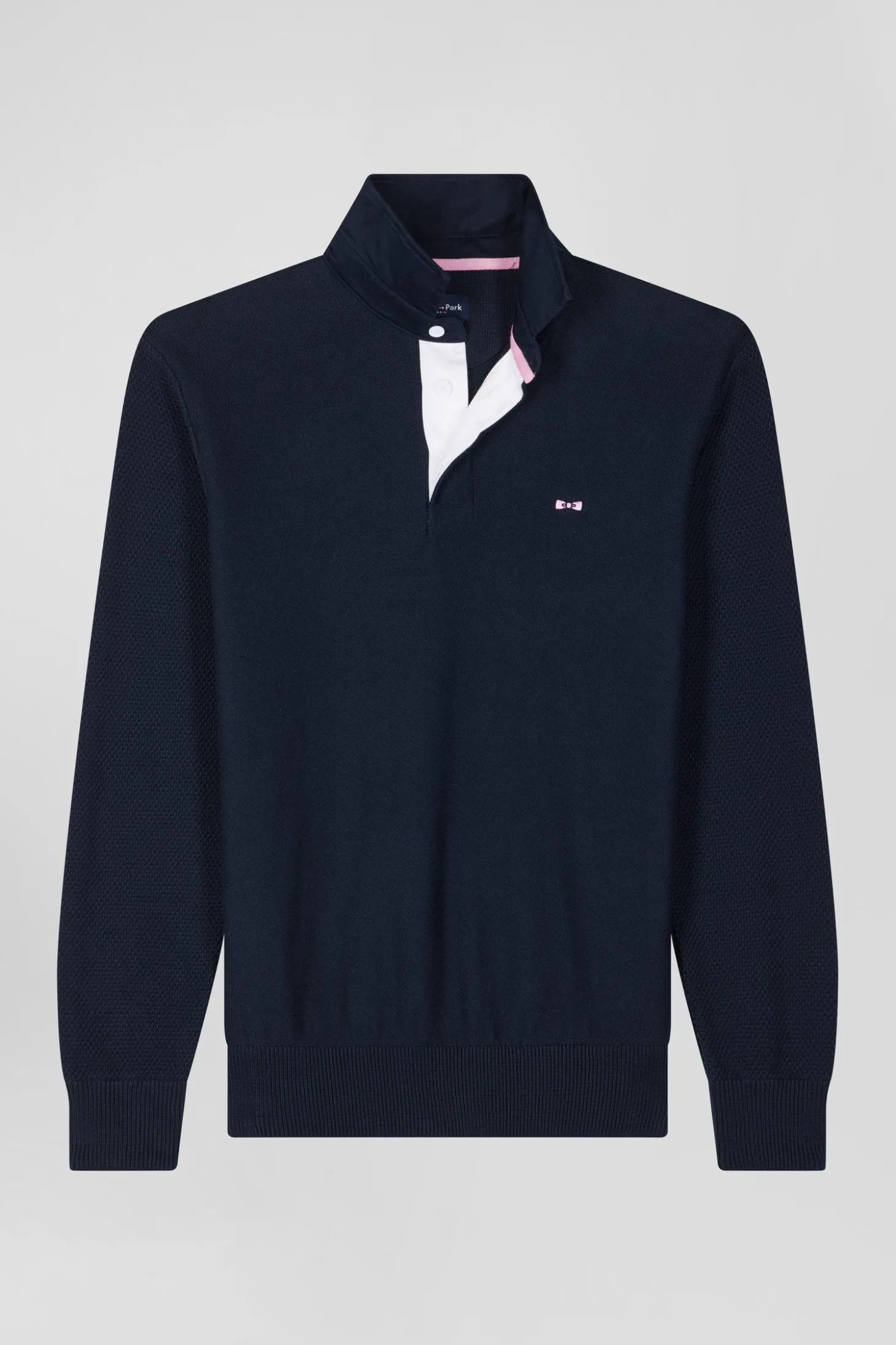 Pull col maillot en coton bleu marine coupe Regular broderie 10
