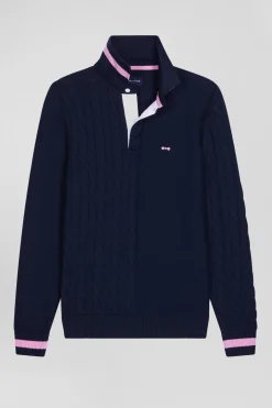 Pull col maillot en coton bleu marine coupe Regular