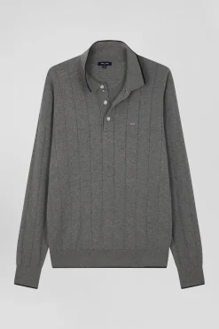 Pull col maillot en coton et cachemire gris coupe Regular