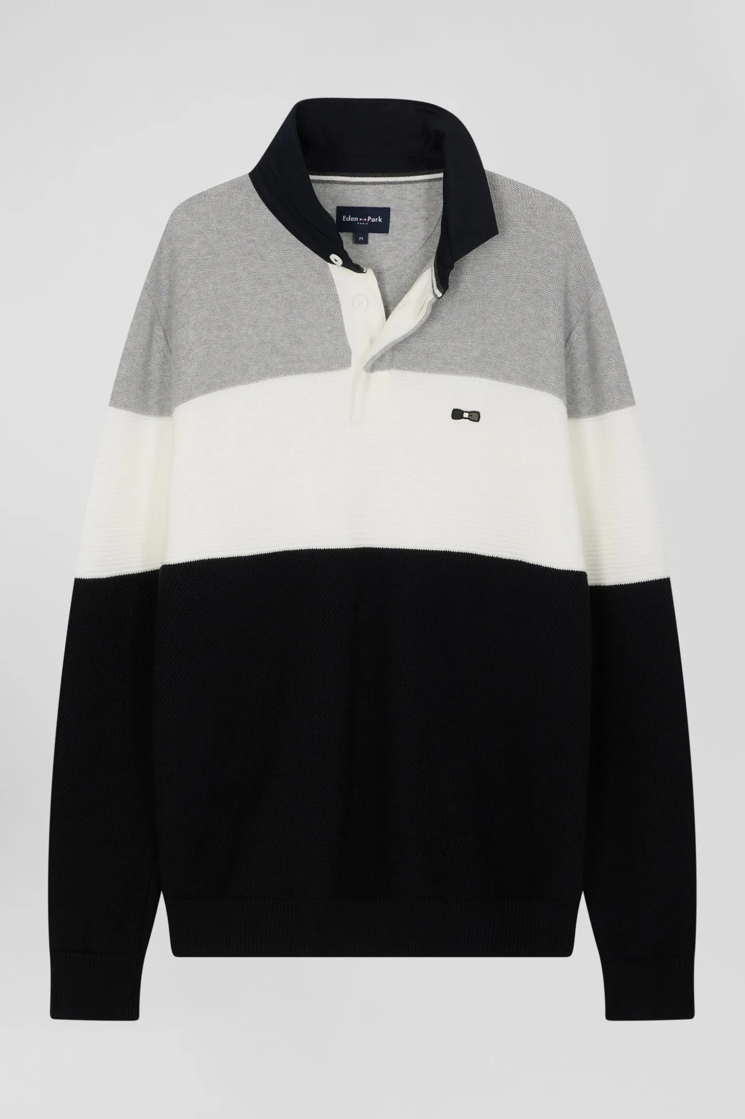 Pull col maillot en coton gris à jeux de maille coupe Regular
