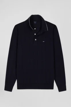 Pull col maillot en coton et cachemire bleu marine coupe Regular